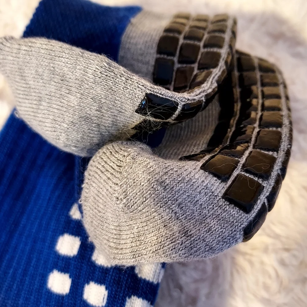 Heavy blue gray cozy slipper socks with non-skid sole warm winter